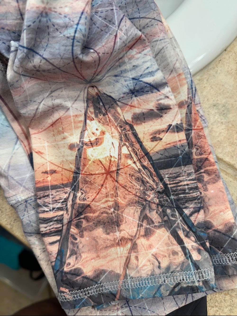 Evolution and Creation Ocean Sunset Leggings Sacred Geometry Yoga Boho Size S